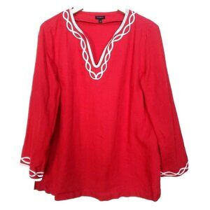 Talbots 100% Linen Red and White Embroidered Tunic Women's Sz S
